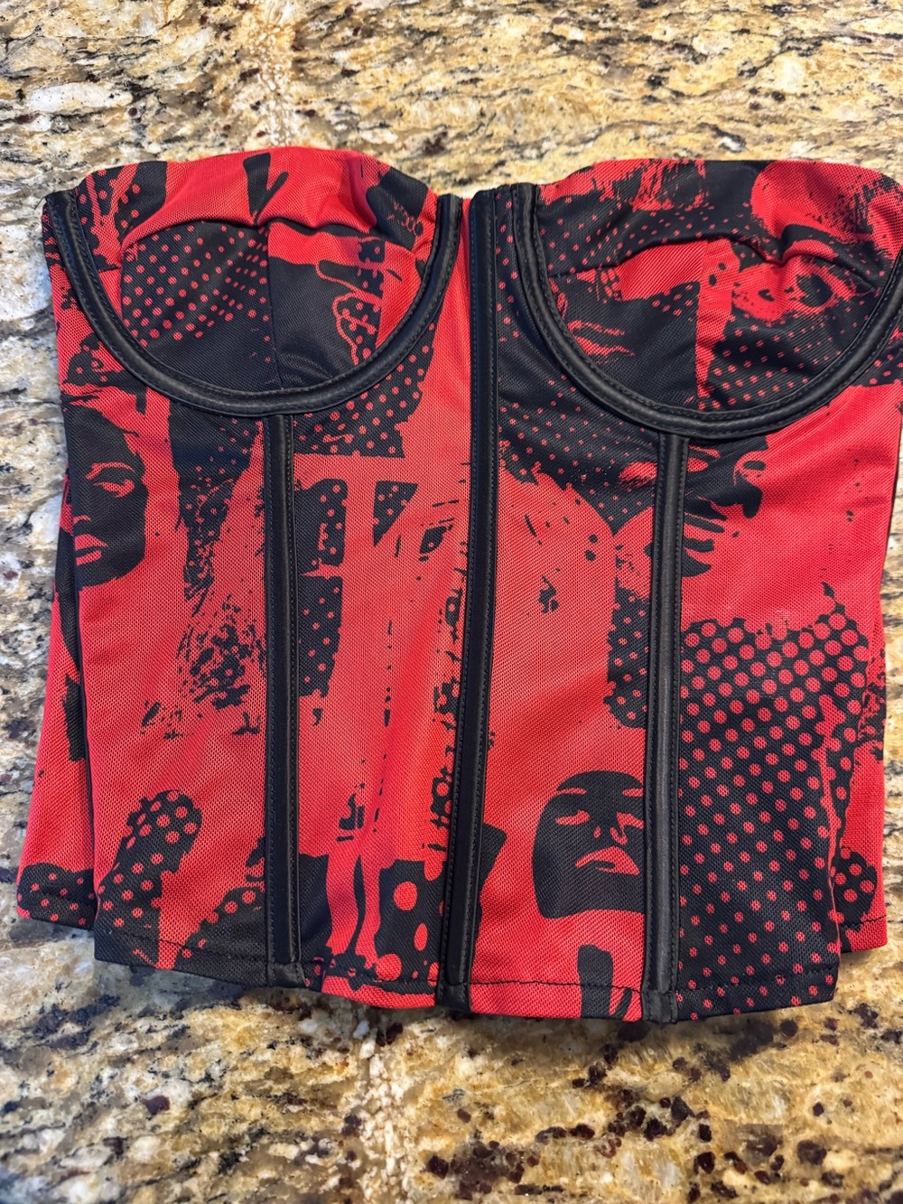 Edikted Red and Black Patterned women’s size M CORSET top  NWOT